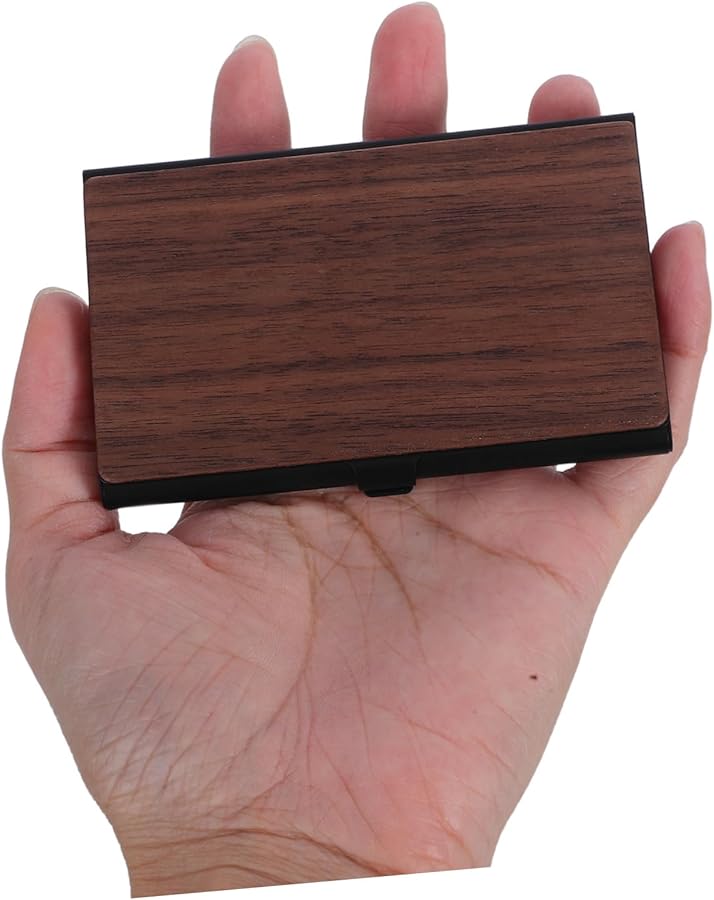 Wood Grain Metal Business Card Holder Slim Sturdy Storage Box For Office Home - Image 4